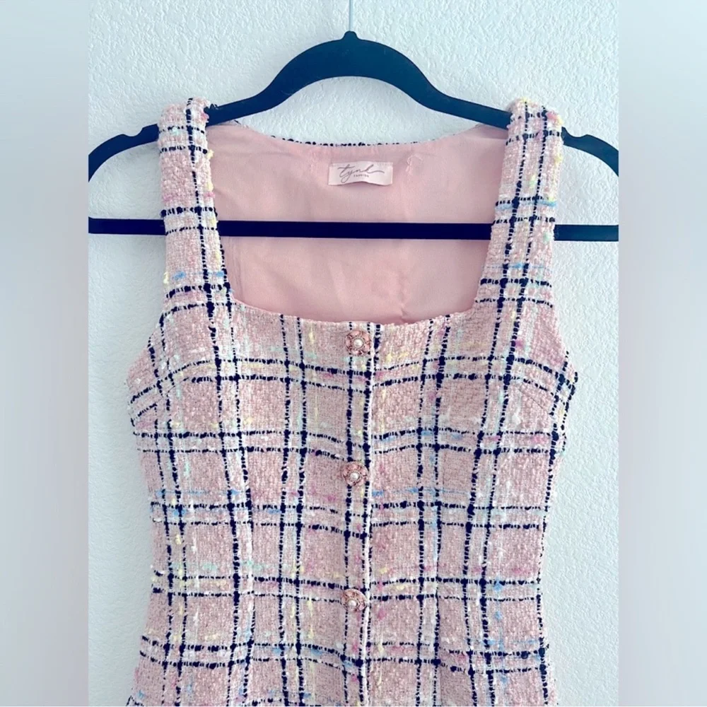 Endless Rose Plaid Tweed Square-Neck Sleeveless Mini Preppy Dress Pink Small - Picture 2 of 5